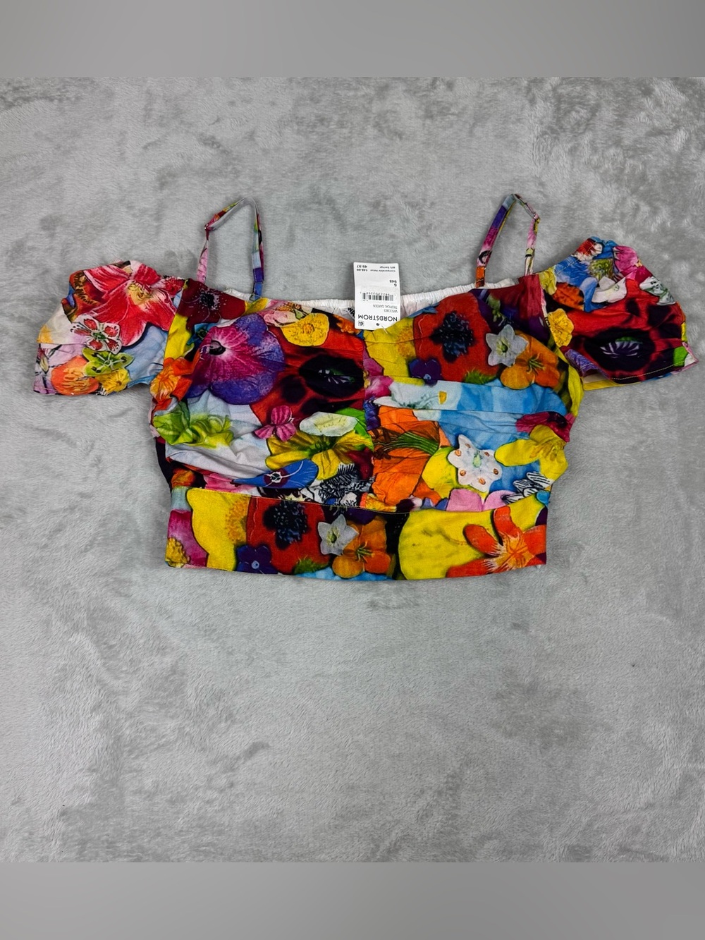 Walter Baker Kinsley Tropical Garden Cold Shoulder Crop Blouse Top Multi Sz S